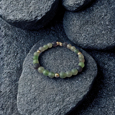 Basalt & Rainbow Fluorite Bracelet