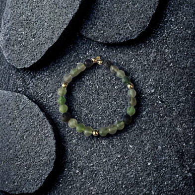 Basalt & Rainbow Fluorite Bracelet