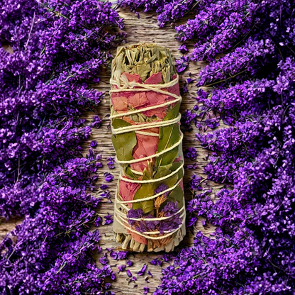 Meadow Fresh Sage Smudge Stick w/ Rose & Bay Leaf