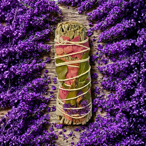 Meadow Fresh Sage Smudge Stick w/ Rose & Bay Leaf