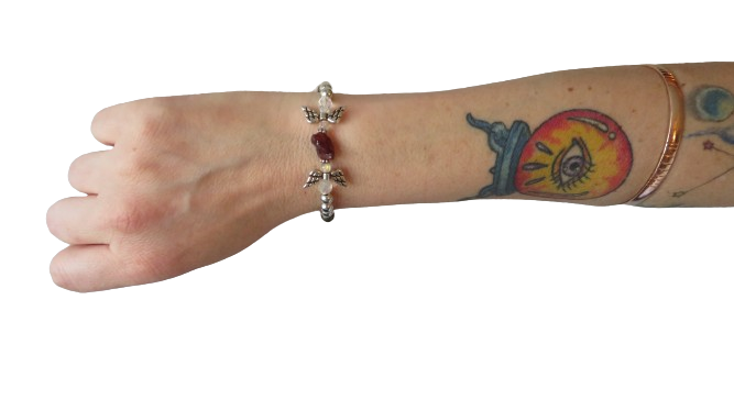 Silver Angel Braclet Dark Red