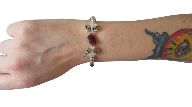 Silver Angel Braclet Dark Red