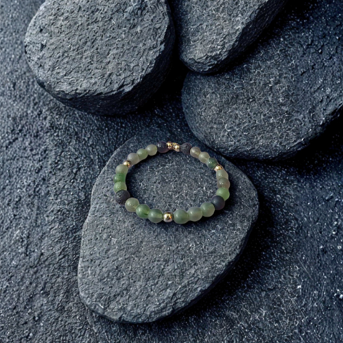 Basalt & Rainbow Fluorite Bracelet
