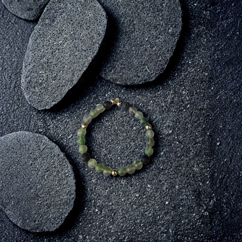 Basalt & Rainbow Fluorite Bracelet