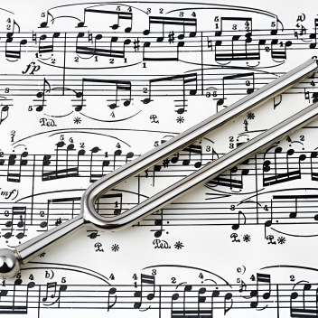 Metallic tie clip on sheet music