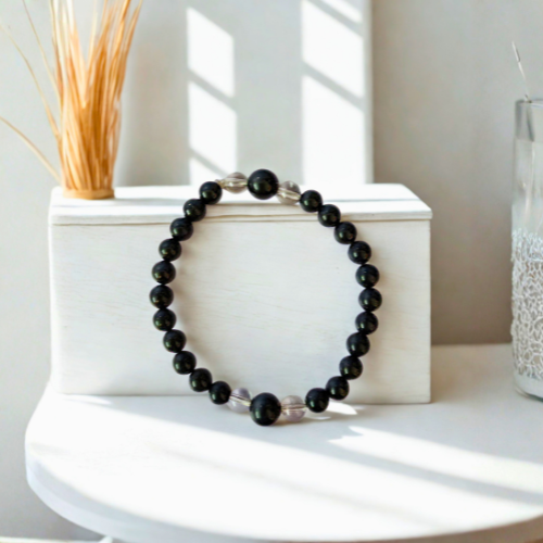Black Tourmaline & Clear Quartz Bracelet